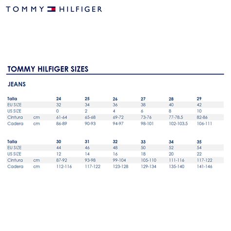 tabla de tallas tommy hilfiger